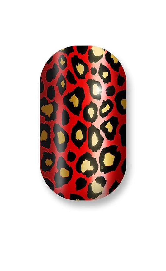Minx Nails, Out for Blood Chrome,Cheetah Red Gold Animal Print, Nail Wrap