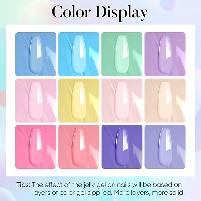 AIMEILI Pastel Gel Nail Polish Set 12pcs, Hema Free, Cruelty Free, Vegan, Soak Off U V LED Nail Art Manicure Salon DIY for Women - Kit 36