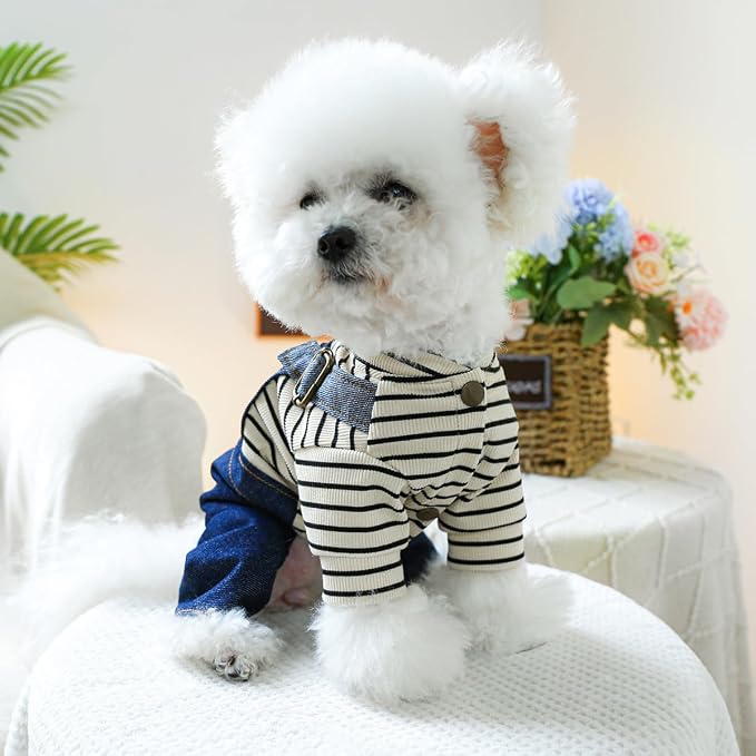 Dog Stylish Overalls Comfortable Puppy One Piece Outfits Summer Bib Overalls for Small Dogs Cute Pet Jumpsuit Onesie Chihuahua Yorkies Birthday Holiday Clothes Costume