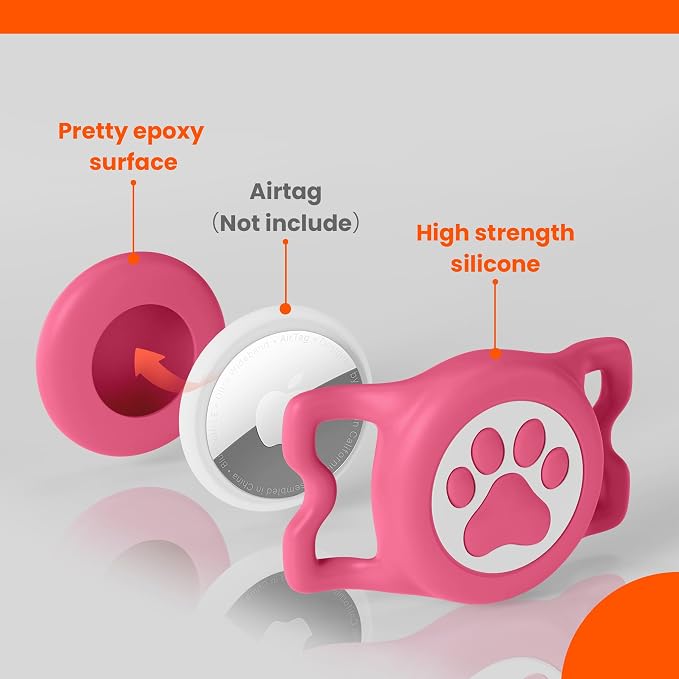 Waterproof Airtag Dog Collar Holder for Apple Air Tag, Silicone Dog Airtag Holder for Dogs & Cat Collars(Rose Red)