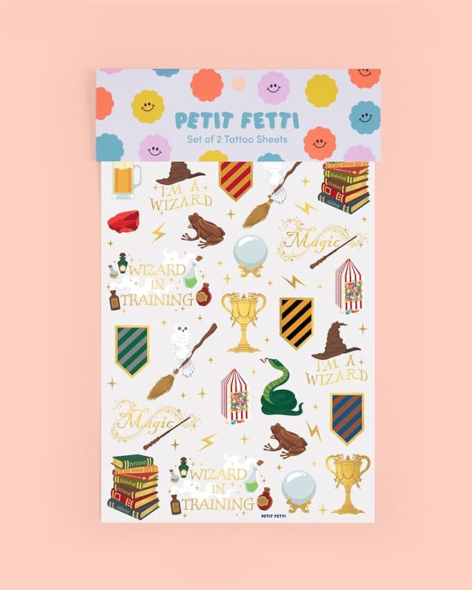 xo, Fetti Wizard Party Temporary Tattoos - 60 Gold Foil Styles | Magical Birthday Decorations, Magic Baby Shower Supplies, Wizardry Theme Favor, Kids Party Accessory