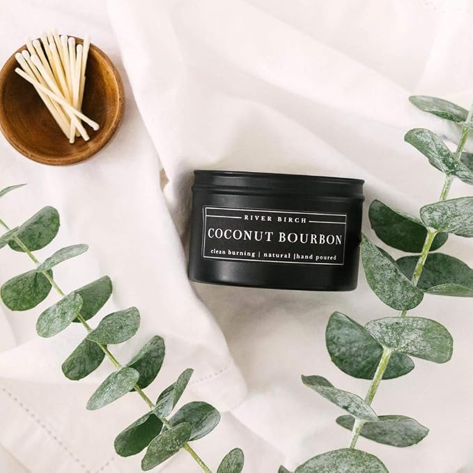 Coconut Bourbon Scented Candle | Incense Scented Candles for Men & Women | All-Natural Non-Toxic Soy Candles, Scented Candles | Tin Travel Candle | Relaxing Aromatherapy Matte Black 8 oz