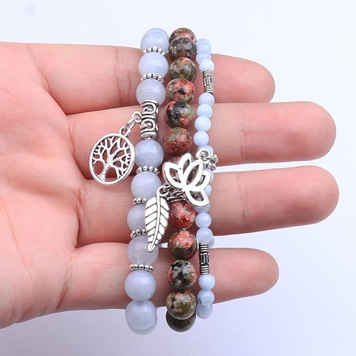 UEUC Tree of Life Yoga Healing Stone Bracelets,Multilayer Lotus Chakra Stone Reiki Bracelet Sets,Anxiety Crystal Natural Stone,for Women Stress Relief