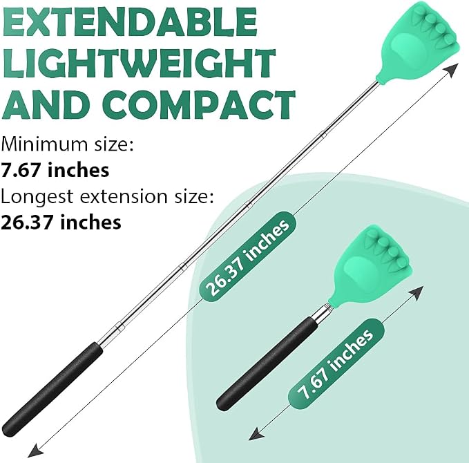 Back Scratcher Extendable Silicone Bear Claw Massager Tool Telescoping Stocking Stuffers for Itches Lotion Application Spa Men Women Kids Adults Baby the Disabled Green