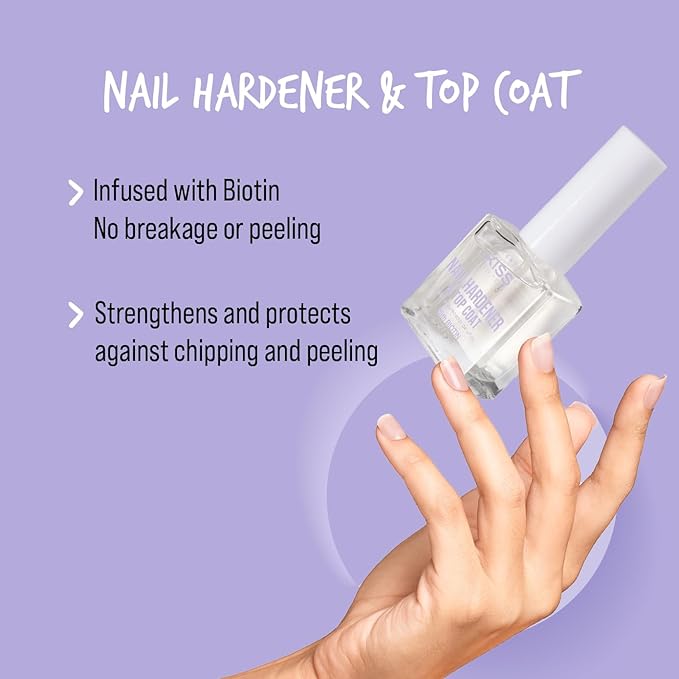 Kiss New York Nail Hardener & Top Coat, Infused with Biotin, Strengthen Nails, Protect Nails, Avoid Breaking and Splitting, Made in Korea