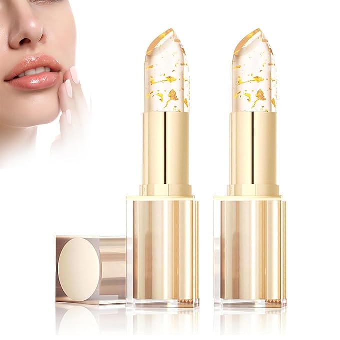 Transferproof Color Changing Lipstick,(2Pcs) Gold Crystal Ph Lipstick Color Changing,Long Lasting 24 Hours Moisturizing Glossy Shine Lip Gloss for Women