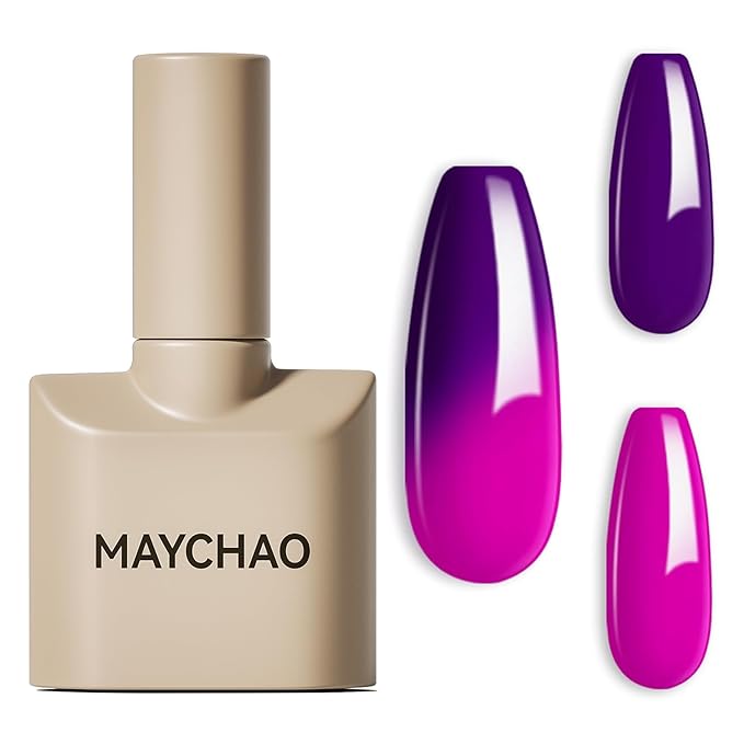MAYCHAO 15ML Color Changing Gel Nail Polish 1Pc Dark Purple to Bright Purple Mood Temperature Change Color Gel Polish Soak Off Ombre Thermal Salon Home Fall Winter Manicure UV Varnish, 0.5 OZ