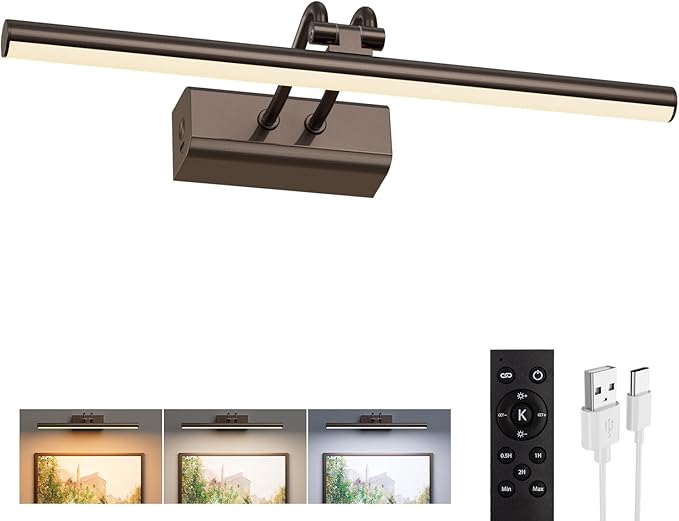 Picture Lights for Wall, 13.8in, Brown, 4000mAh, Rechargeable Remote | Magnetic LED Art Display Light with 3 Color Temperatures for Gallery, Living Room, Bedroom, Hallway, Wireless