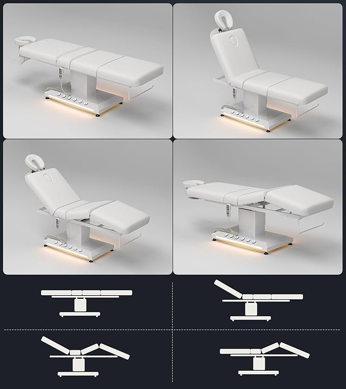 Icoget Professional Full Electric Spa Massage Treatment Table, Medical Bed with Independent Leg Adjustment, Facial Bed with Face Cradle for Beauty, White