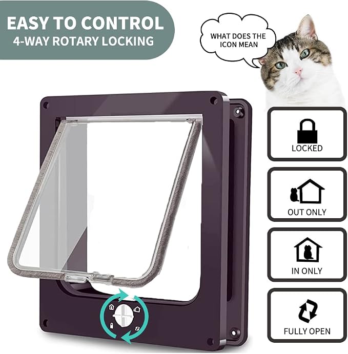 EASY JOY Cat Doors(Outer Size 8.6" x 7.5"), 4-Way Locking Cat Door for Interior Exterior Doors, Weatherproof pet Door with Magnet for Cat or Dog < 16.1 inches in Girth(Brown M)