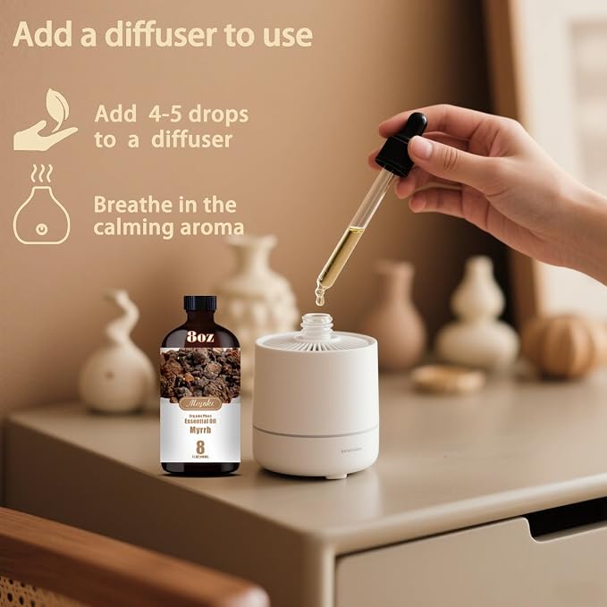 Myrrh Essential Oil-8.33 fl oz for Diffuser, Massage, Skin Care, DIY Soap, Candle, Meditation, Yoga, Relaxation, Gift Ready