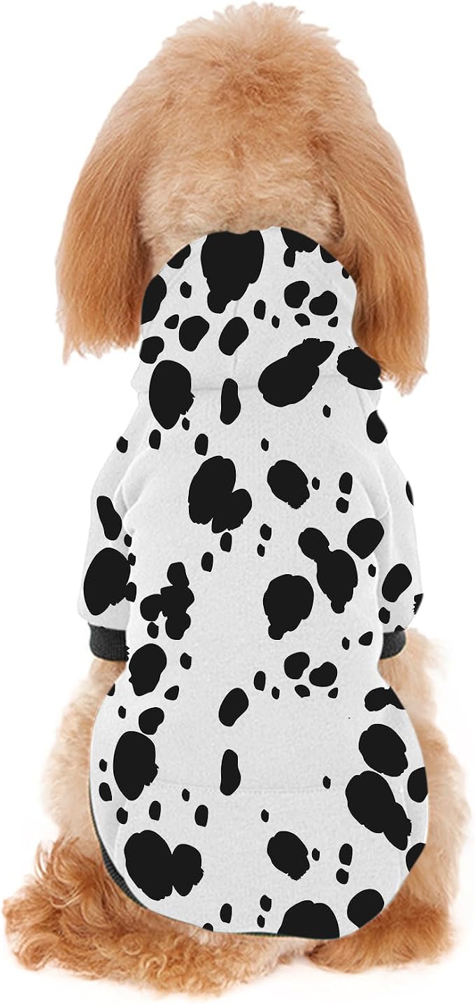 Cute Dalmatian Dog Costume, Dalmatians Print Hoodie Puppy Winter Halloween Cosplay Clothes Sweaters Outfits Pullover Pets' Sweatshirt Hoodies with Pocket for Small Dog XS
