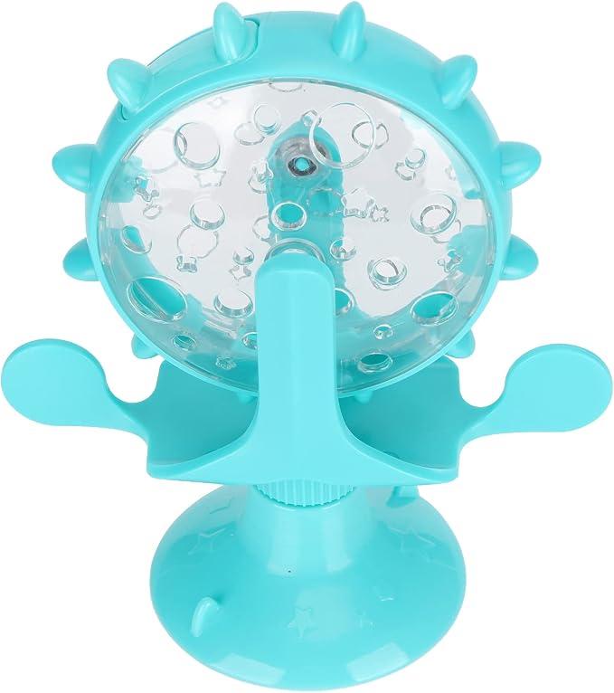 VINGVO Cat Treat Dispenser Toy, Interactive Cat Feeder with 360 Rotating Windmill, Food Leakage Toy for Indoor Cats, Suction Cup Base, Blue
