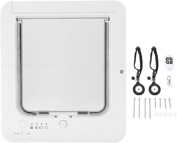 Smart Cat Door, Collar Activated Pet Entry with Remote Control, Built in 120mAh Battery, Automatic Sensor Cat Flap for 2 Way Entry and Exit, 10.24 x 11.61 in.