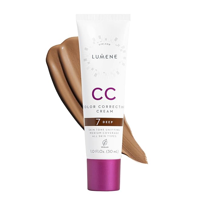 Lumene Color Correcting CC Cream - Lightweight Foundation - Medium Coverage - Redness Reducing Face Makeup for a Glowing Complexion - Vegan Formula + Suitable for All Skin Types - Deep (1 fl oz)