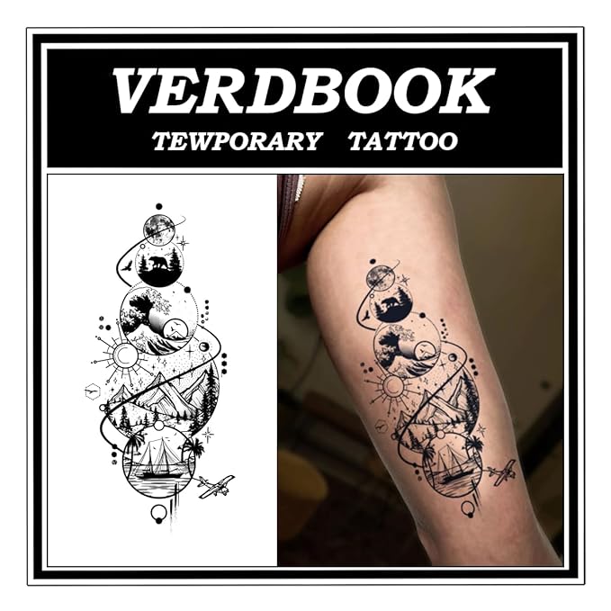 Waterproof Temporary Tattoos: 2-Sheet Tattoo Kit with Realistic Body Stickers, Semi-Permanent Tattoos for Adults Lasting 7-15 Days – Safe for Men & Women, Orb Vistas