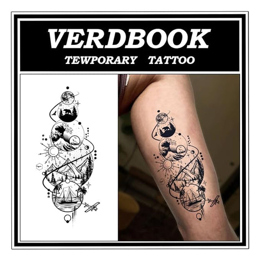 Waterproof Temporary Tattoos: 2-Sheet Tattoo Kit with Realistic Body Stickers, Semi-Permanent Tattoos for Adults Lasting 7-15 Days – Safe for Men & Women, Orb Vistas