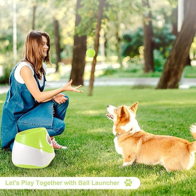 MEKAPLE Automatic Dog Ball Launcher, Dog Ball Thrower Machine with 10-30Ft 3 Launching Distance, Interactive Toys for Small Dogs Indoor & Outdoor with 15 Mini Tennis Balls-2 Inch Light Green