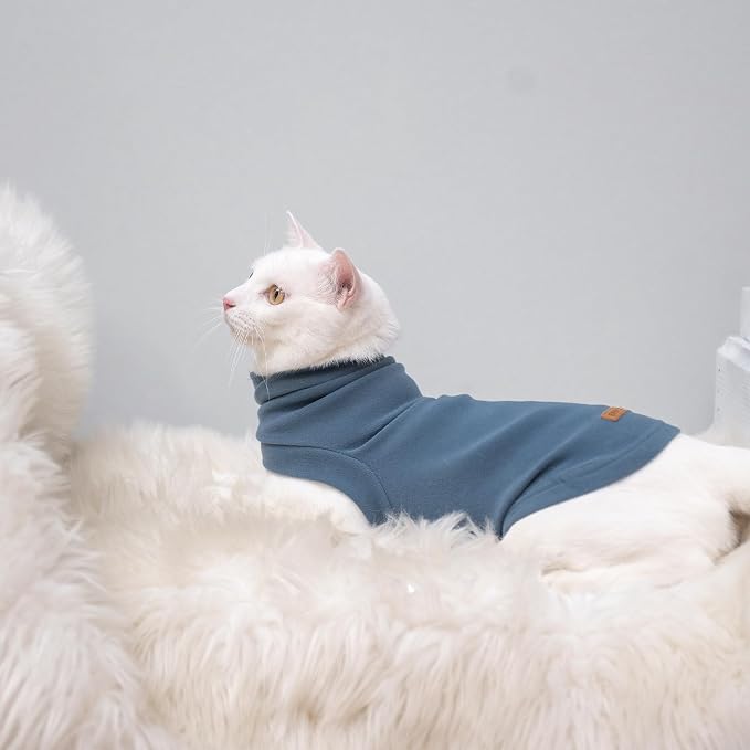 Cat Sweater Warm Fleece Pet Clothes for Cats Only | Soft Cat Vest Puppy Hoodie Coat, Fall Cold Winter Sweatshirt Pullover Clothing also for Small Dogs, Blue S
