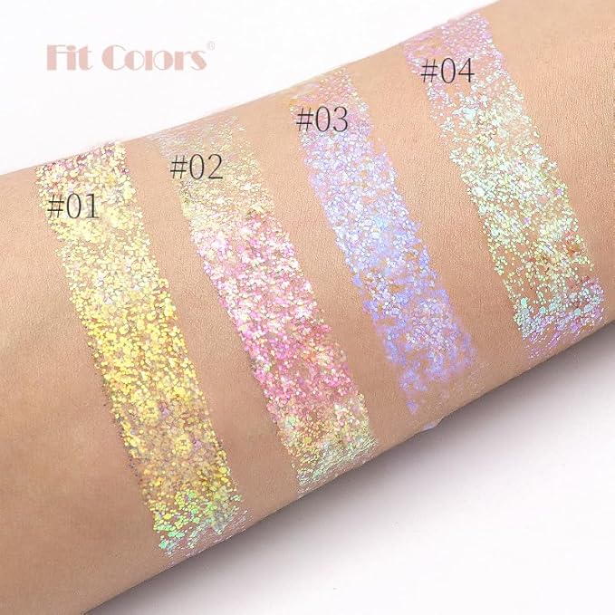 Holographic Body Glitter Gel for Body Face Hair Lip Makeup, Sparkling Glitter Long-Lasting Waterproof Liquid Sequins for Women Girls Perfect for Music Festival Halloween Concerts Art Party(02)