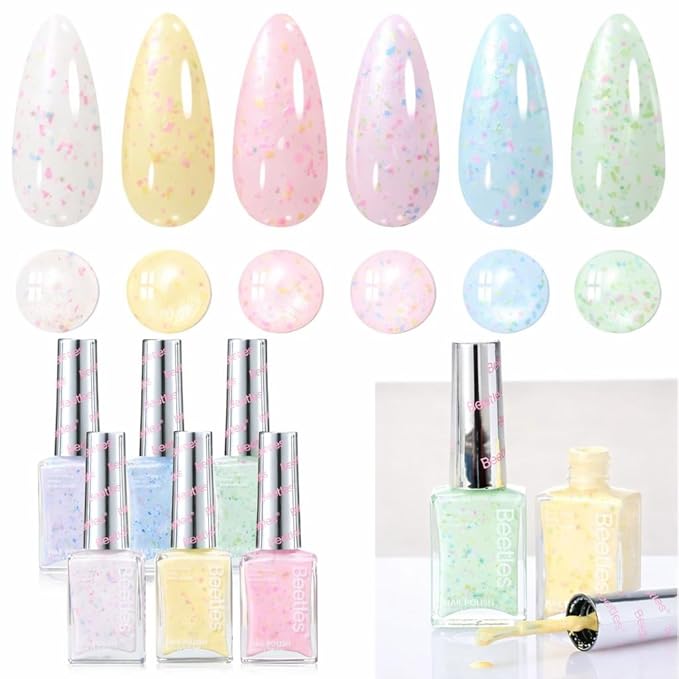 Beetles Pastel Nail Polish Set - Butter Kiss, 6 Colors Glitter Spring Nail Polish Quick Dry Set, Spring Nails Art, Long Lasting Shine DIY Manicure Easter Nails Gift for Her