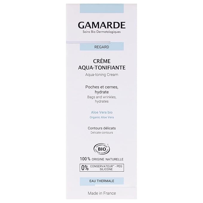 Gamarde Aqua-Tonifying Cream - Anti Aging Eye Cream Reduces Puffiness and Dark Circles - Hyaluronic Acid and Aloe Vera Restores Hydration - 0.7 oz