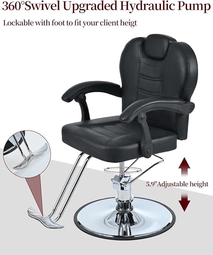Barber Chairs for Barbershop,Reclining Salon Chairs for Hair Stylist with Heavy Duty Hydraulic Pump/Headrest/Footrest,360° Rotation, Tattoo Chair Shampoo Equipment for Beauty Shop