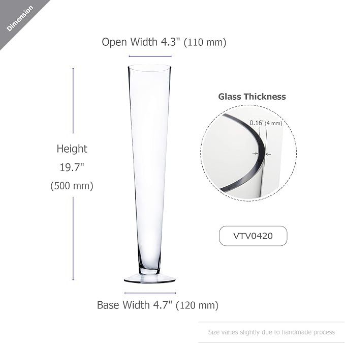 WGV Trumpet Glass Vase Bulk, Open 4", Height 20", (Multiple Sizes Choices) Clear Tall Pilsner Floral Planter Container Centerpiece, Wedding Event Home Decor, 6 Pieces (VTV0420)