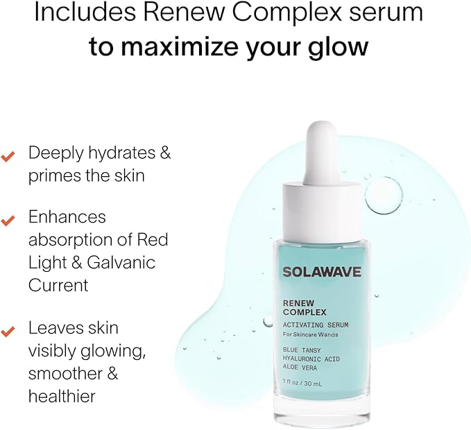 Solawave 4-in-1 Radiant Renewal Red Light Therapy Wand & Renew Complex Activation Serum | Beauty Device for Face & Neck | Serum Boosts Anti-Aging Effects, Reduces Wrinkles, Dark Circles & Puffiness