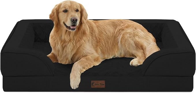 Orthopedic Washable Dog Bed for Extra Large Dogs, 42x30in, Black | Orthopedic Foam Eases Joint Pressure, Bolsters Supports Head And Neck, Washable Pet Beds, Removable Cover, Non-Slip Bottom