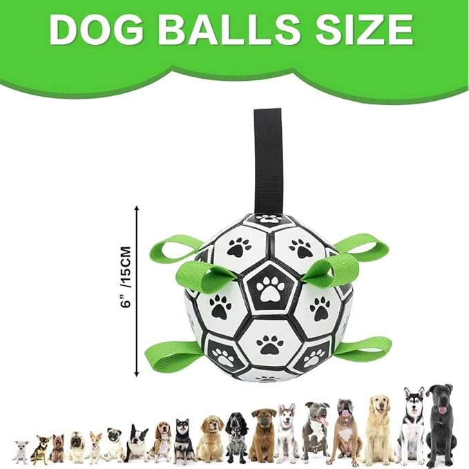 Dog Soccer Ball with Straps, 6 Inch Herding Dog Ball Toys Dog Birthday Toy, Balls for 20-40lbs Dogs, Outdoor Puppy Toys to Keep Them Busy, Interactive Toy for Tug, Pool Water Toy Ball