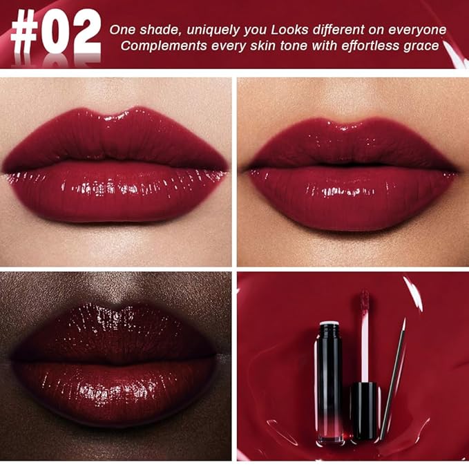 evpct Wine Red Shiny Glossy Longwear No-Budge Liquid Lip Color Lipstick Makeup, Highly Pigmented Color Instant Shine, Waterproof Long Lasting Lipstick for Women, Lip Stain Gloss with Lip Liner Brush