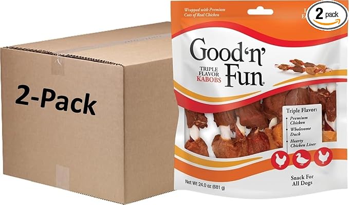 Good 'n' Fun Kabobs Long-Lasting Dog Treat With Protein, 36 Count (2 Pack) | Premium Chicken, Pork and Beef Hide Chew, Supports Dental Health and Mental Stimulation, For Adult Dogs