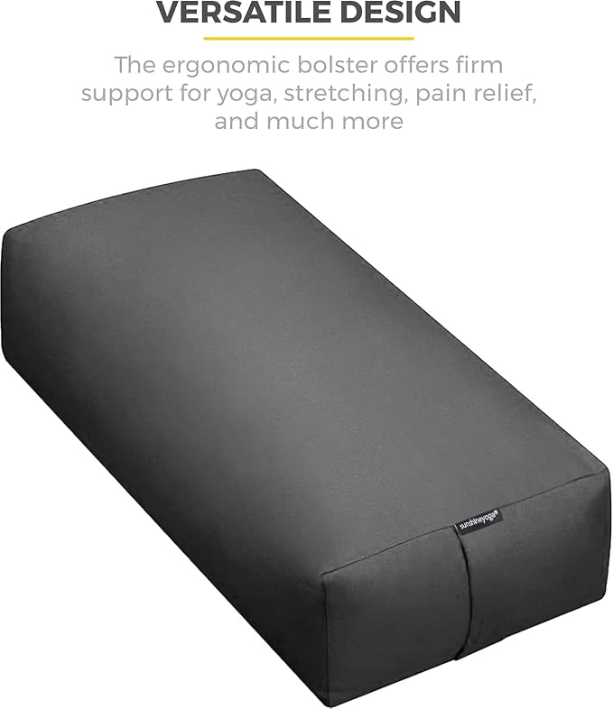 Extra Firm Large Yoga Bolster, 24" x 12" x 6" Cinched OR Zippered Yoga Pillow, Rectangular Cotton Cushion With Removable Cover for Studios, 1 Pack or 2 Pack