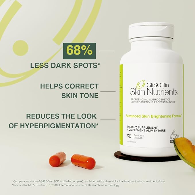 Glisodin Skin Nutrients Advanced Skin Brightening Formula – for Brighter, Clearer, and Firmer Complexion – Helps Reduce Blemishes - 90 Capsules