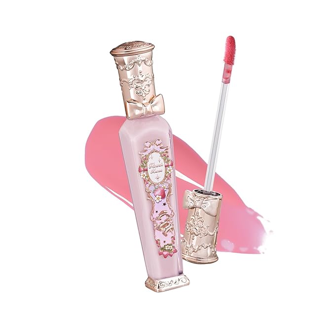 Flower Knows Violet Strawberry Rococo Glowy Lip Gloss,Moisturizing Shine Pink Lip Plumper Oil,Hydrating Lip Tint for Girls&Women,Vegan & Cruelty-Free,0.12 Fl Oz(G01 Strawberry Macaron)