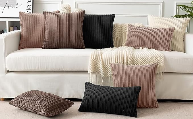 UGASA 14x20 Inch Pillow Cover Pack of 1 Soft Boho Stripe Corduroy Long Rectangle Lumbar Cushion Case Farmhouse Decorative Throw Pilowcase for Bed, Couch, Sofa, Bedroom, Living Room, Dark Brown