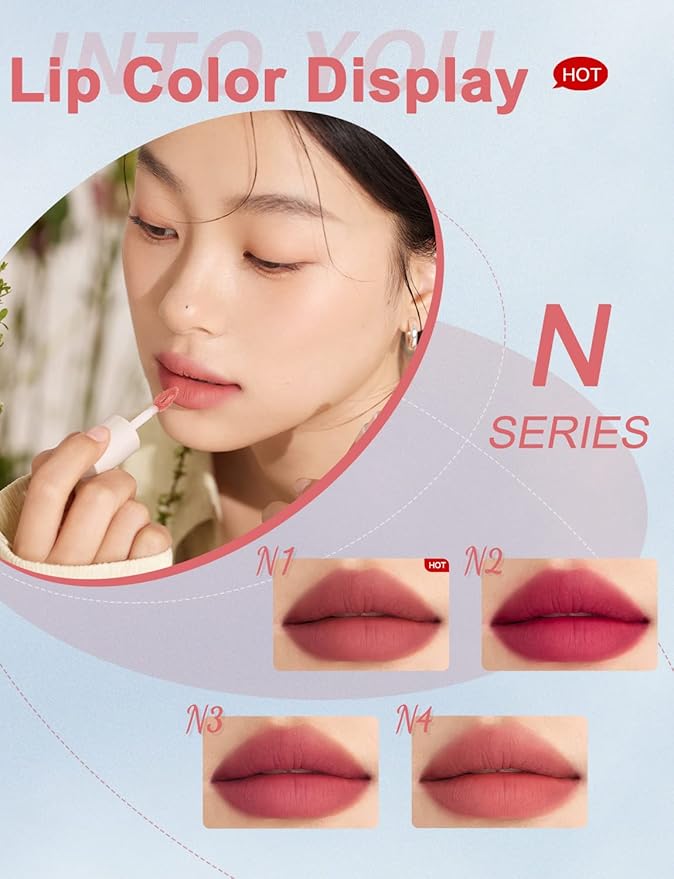 INTO YOU Matte Lipstick, Super Stay Lipstick for Women, Lip Stain Long Lasting Waterproof, Lip Mud Soft Lightweight, Smooth Lip Clay Mousse, Dual-Use For Lips And Cheek, Pink Lipstick (N4)