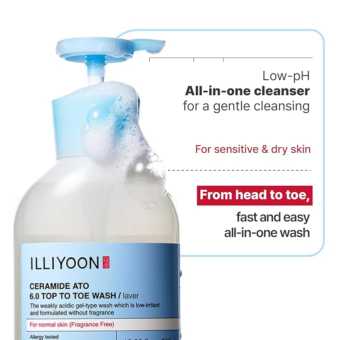 Illiyoon Ceramide Ato 6.0 Top to Toe Wash - Mild Cleanser for Baby body, 16.9 Fl Oz (500ml)