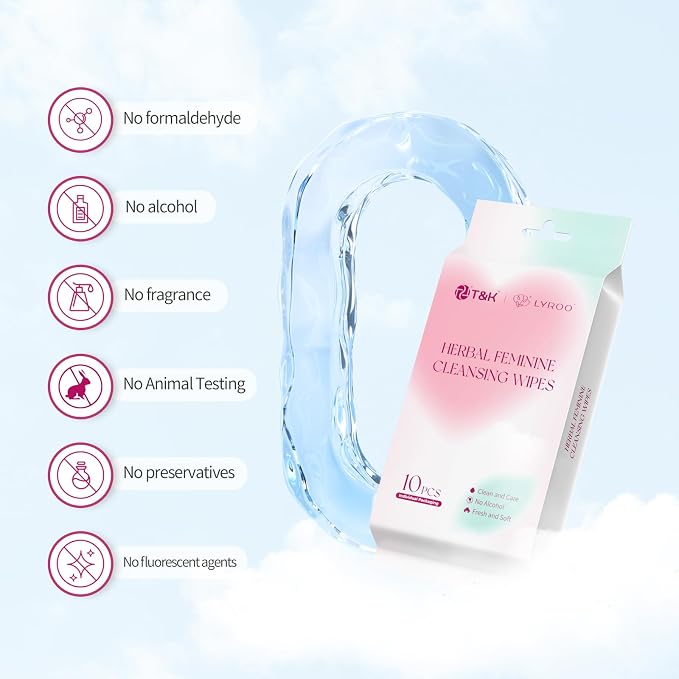 T&K Herbal Intimate Wipes 10 Pcs, pH Balanced for Sensitive Skin | Individually wrapped, gentle daily use, natural botanicals, pH balanced intimate care, sensitive skin friendly