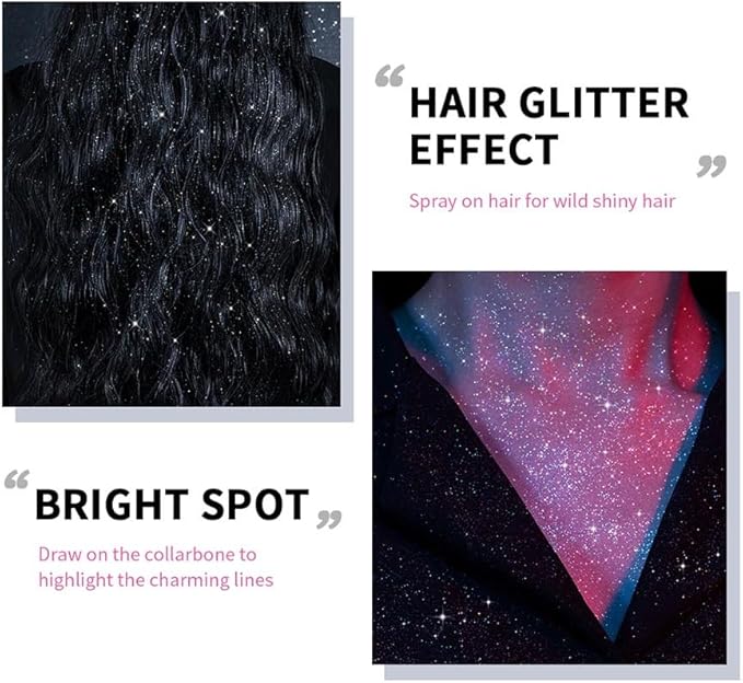 2 Pcs Body Glitter Spray, Perfect Body Shimmer Glitter Spray for Music Festival Stage Makeup and Festival Rave Hair and Face Glitter Highlighter Makeup.