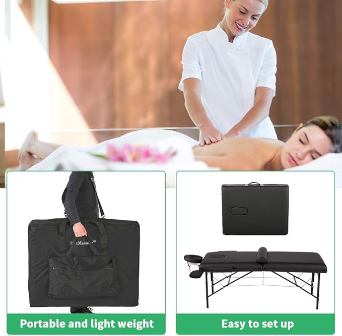 BestMassage Massage Bed Portable Massage Table 77" L 30" W 4" THK Lash Bed Height Adjustable 2 Folding PU Leather Spa Table with Oxford Bag for Spa Footmassage Facial CareSpa Tattoo