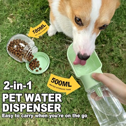 Green Large Portable Dog Water Bottle with Food Container