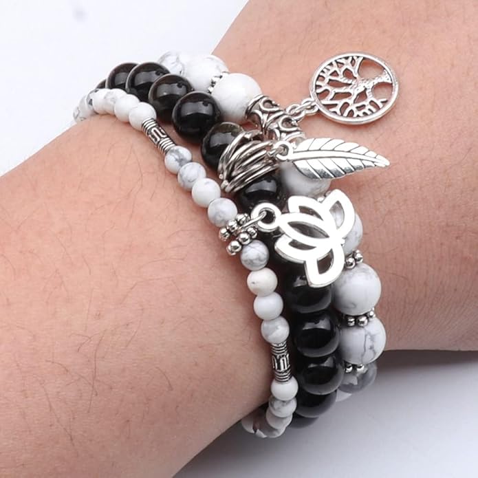 UEUC Tree of Life Yoga Healing Stone Bracelets,Multilayer Lotus Chakra Stone Reiki Bracelet Sets,Anxiety Crystal Natural Stone,for Women Stress Relief