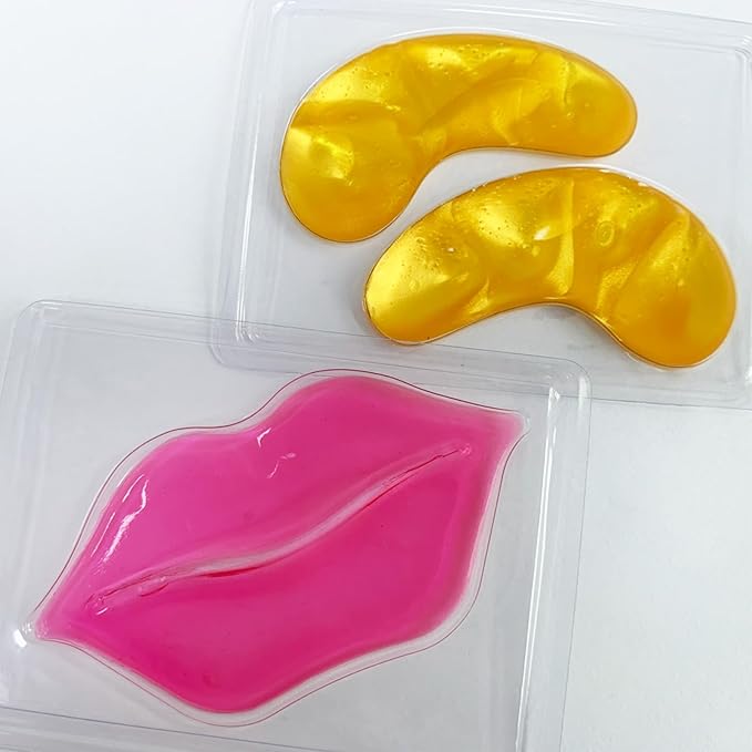 Adofect 40 PCS Under Eye Patches and Pink Lip Mask 24K Gold Eye Mask for Puffy Eyes Collagen Lip Masks and Crystal Eye Mask Reducing Fine Lines for Women and Men