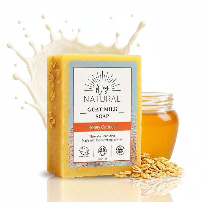 Honey Oatmeal Soap Bar - Goat Milk Soap for Men, Women & Kids - Natural, Handmade w/Real Milk - Dry, Sensitive Skin, Hands/Body - Premium, Gentle, No Dyes - (1, Large, 5oz)