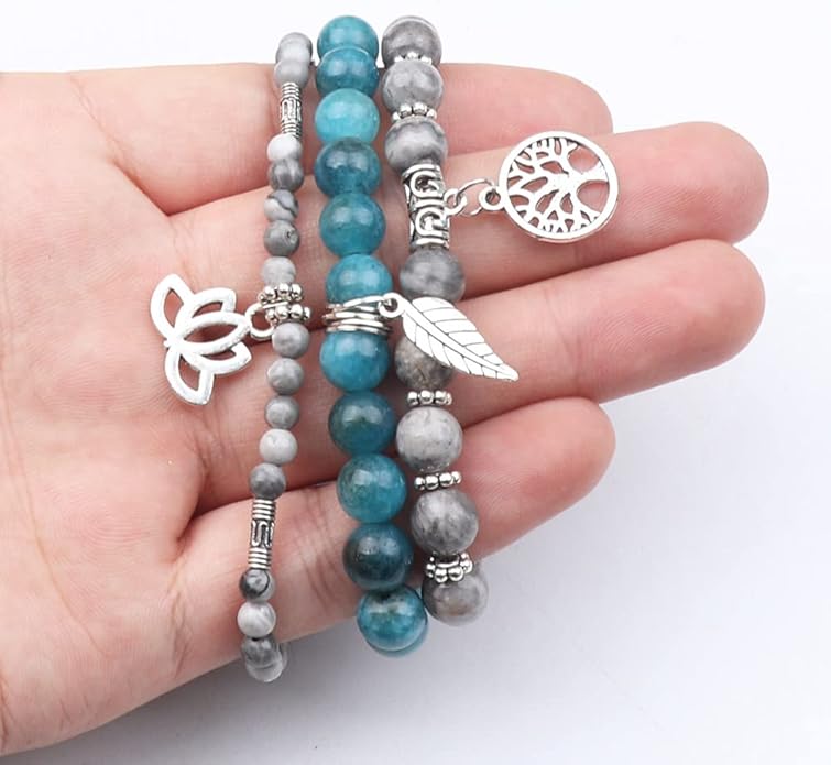 UEUC Tree of Life Yoga Healing Stone Bracelets,Multilayer Lotus Chakra Stone Reiki Bracelet Sets,Anxiety Crystal Natural Stone,for Women Stress Relief