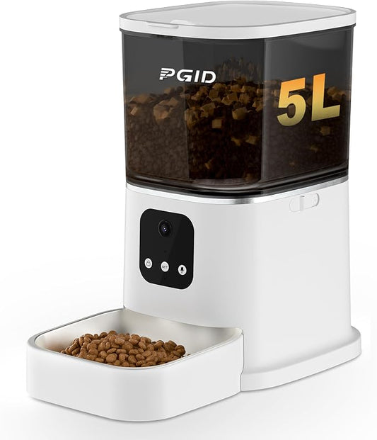 Automatic Cat Feeder with 4K Camera,2.4G Auto Dog Feeder w Night Vision,Pet Feeder w2-Way Audio,Timed Cat Feeders for Dry Food,Dogs Food Dispenser w APP Control 5L