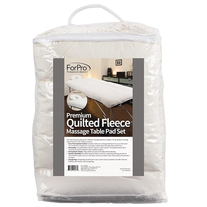 ForPro Premium Quilted Fleece Table Pad Set, Natural, Extra Soft, Hypoallergenic, for Massage Tables, Includes Massage Table Pad and Face Rest Cover