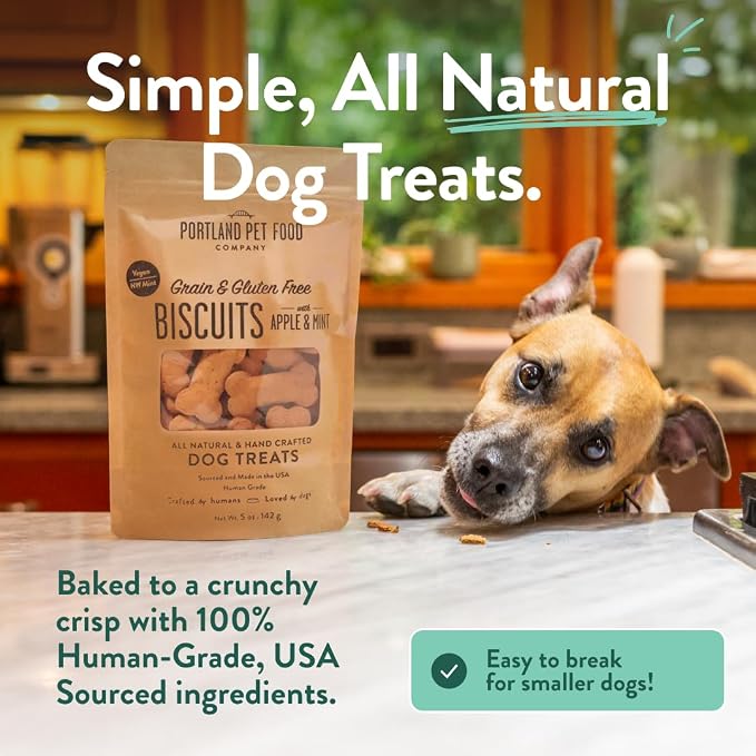 Portland Pet Food Apple Mint Dog Treats - Natural, Grain-Free Biscuits, 5oz | Human-Grade, Limited Ingredient, Natural Low Calorie Training Treats for Small & Large Dogs, Puppy to Senior, Made in USA